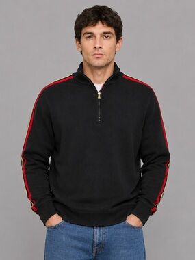 Ralph Lauren L-RL Lauren Active Men’s XL Black 1/4 Zip Sweater Red Stripe